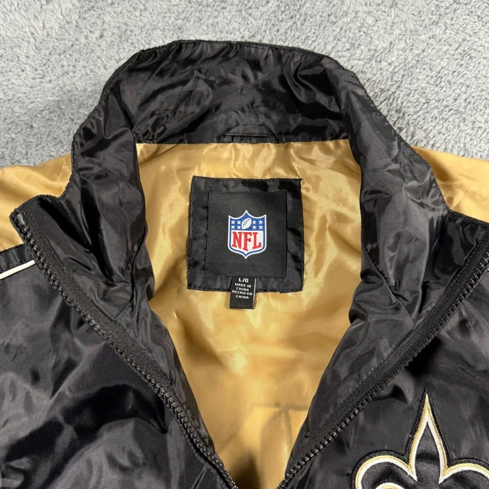 NFL New Orleans Saints Windbreaker Jacket Color Block  Black Gold Full‎ Zip - L